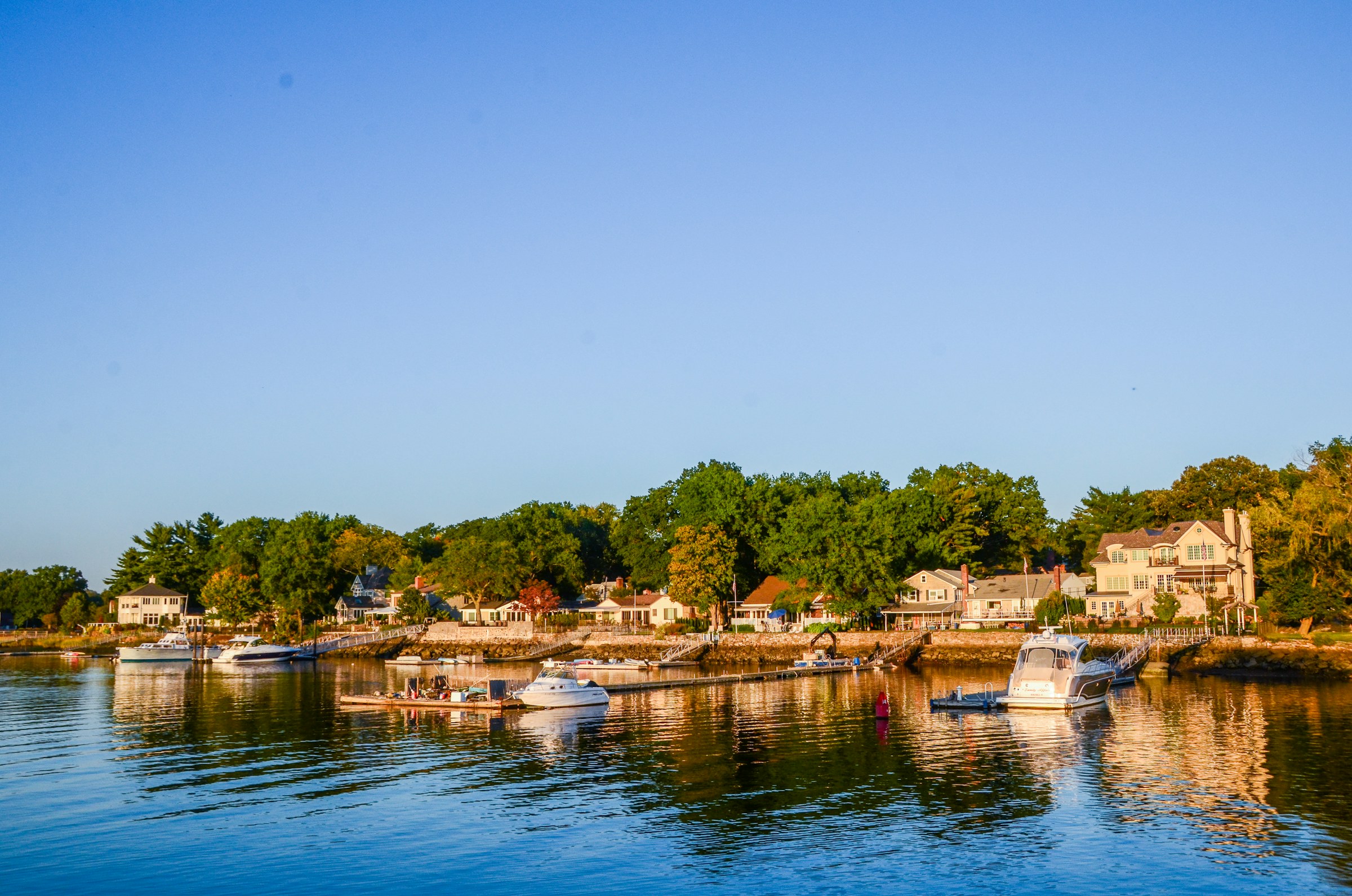 Waterfront homes on the Long Island Sound shore, Mamaroneck, New York